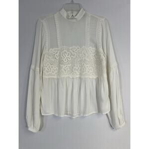 Romantic Whimsy White Lace Blouse Long Sleeve Boho Fairycore Festival Top Sz 0